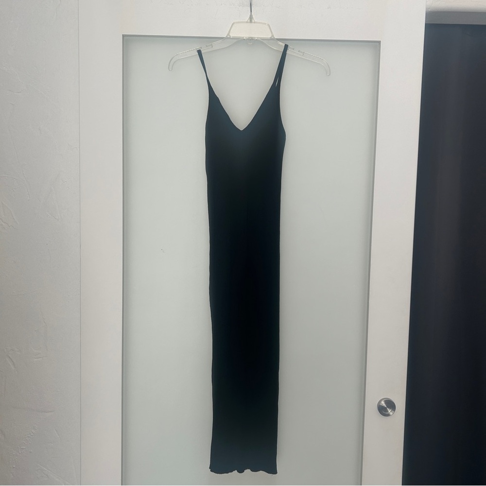 Bershka Strappy Ribbed Midi Dress Black M View 3
